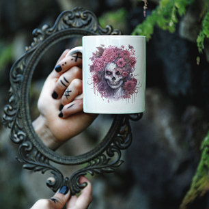 Caneca De Café Gótica Floral Halloween Maligna Rosa Bruxa Bruxa R
