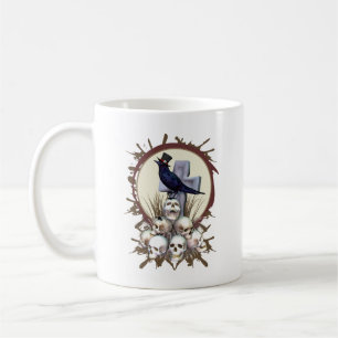 Caneca De Café Gótica Raven em Pilha de Peles Pássaros