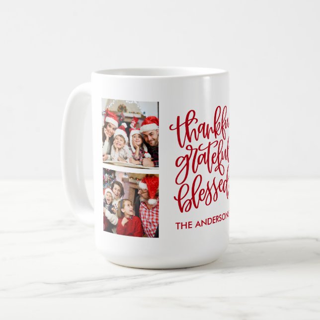 Caneca De Café Graças Graças Abençoado 4 Fotografia Nome Vermelho (Frente Esquerda)