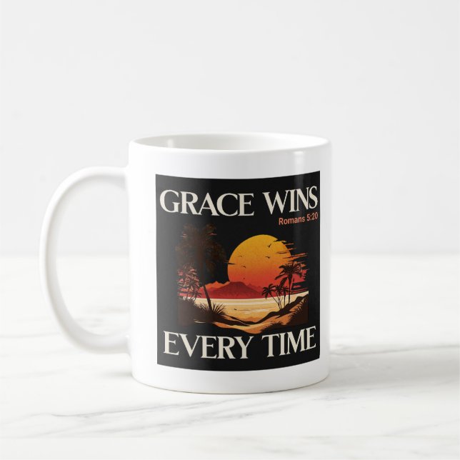 Caneca De Café Grace ganha toda vez - ROMANS 5:20 (Esquerda)