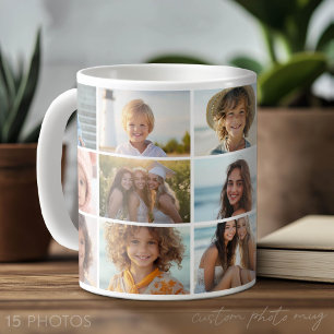 Caneca De Café Grade de colagem de fotos 15 - branco minimalista