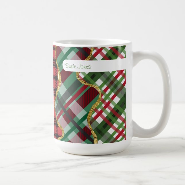 Caneca De Café Grade de xadrez de relâmpago de Natal (Direita)