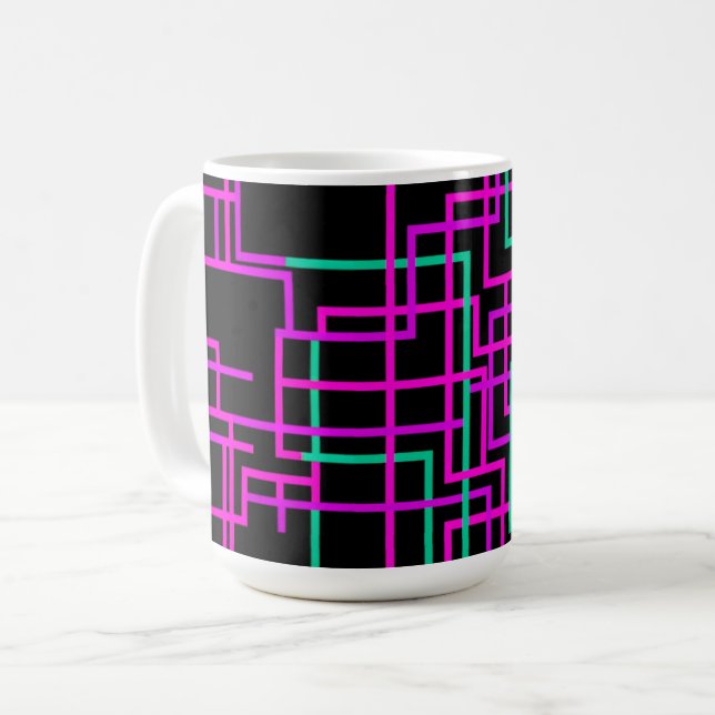 Caneca De Café Grade Geométrico Rosa e Turquesa (Frente Esquerda)