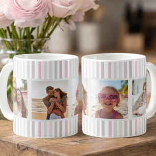 Caneca De Café Grade Rosa Cinza Listra Multi Grid de Fotos