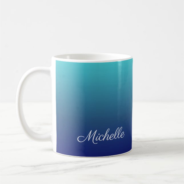 Caneca De Café Gradiente azul-ombre personalizado (Esquerda)