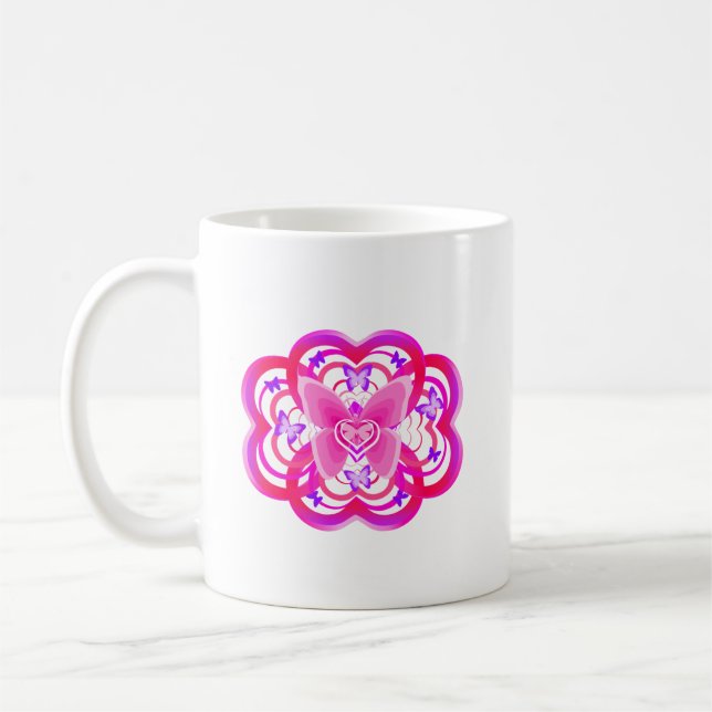 Caneca De Café Gradiente Rosa&Violeta Coração Formato Padrão Abst (Esquerda)