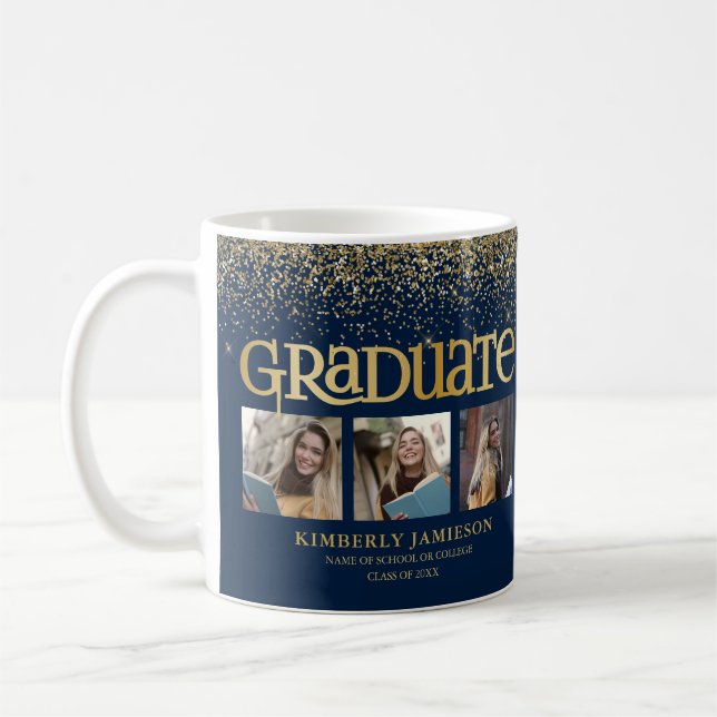 Caneca De Café Graduação de 3 Fotos com Brilho Dourado (Esquerda)
