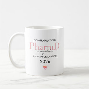 Caneca De Café Graduação de Farmacêutico Nome Personalizado Ano