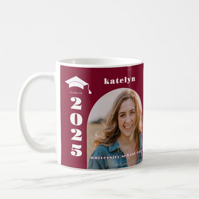 Caneca De Café Graduação de Foto Maroon (Esquerda)