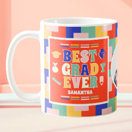 Caneca De Café Graduação de Foto Vermelha com Melhor Formando Ret