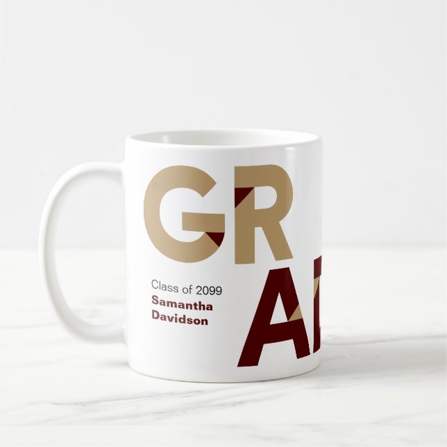 Caneca De Café Graduação de Letras Ângulo Grande e Dourado Maroon (Esquerda)