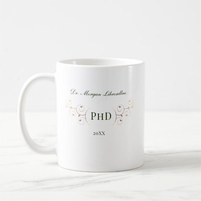 Caneca De Café Graduação Dourada Elegante PhD (Esquerda)