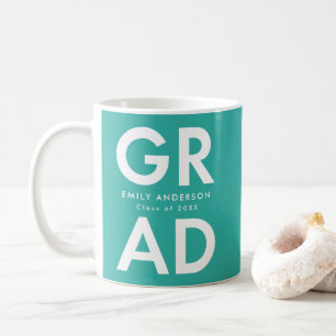 Caneca De Café Graduação em Turquesa de Formando Negrito
