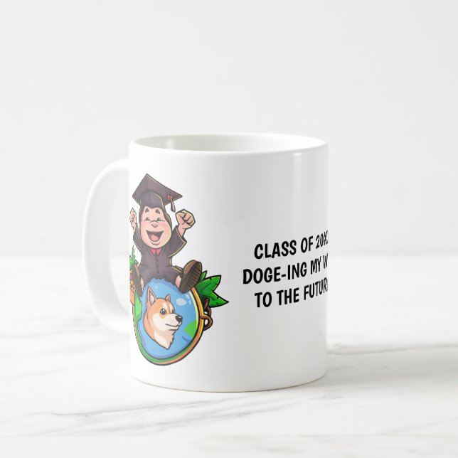 Caneca De Café Graduação Personalizada de Dogecoina (Frente Esquerda)