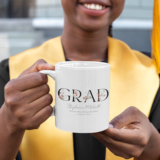 Caneca De Café Graduação Personalizada de Flor Selvagem (Personalized Wildflower Grad Mug)