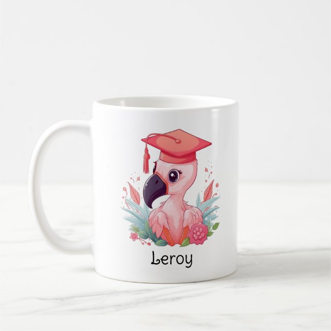 Caneca De Café Graduação Personalizada do Flamingo Kindergarten (Esquerda)