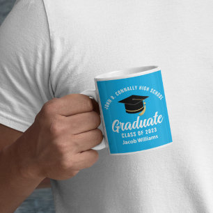 Caneca De Café Graduação Personalizada do Formando Azul Céu Branc