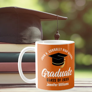 Caneca De Café Graduação Personalizada do Formando Branco Laranja