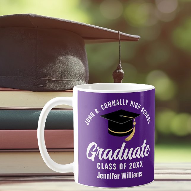Caneca De Café Graduação Personalizada do Formando Branco Roxo (Criador carregado)
