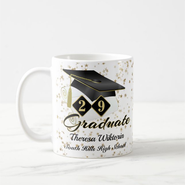 Caneca De Café Graduação Personalizada Preta e Dourada 20XX (Esquerda)