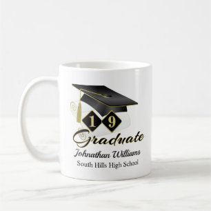 Caneca De Café Graduação personalizada preta & ouro 20XX