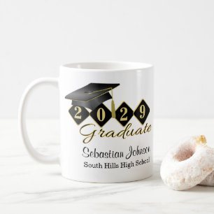 Caneca De Café Graduação personalizada preta & ouro 20XX