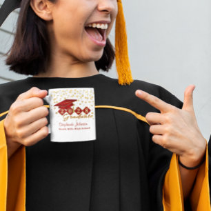 Caneca De Café Graduação personalizada vermelha & ouro 20XX