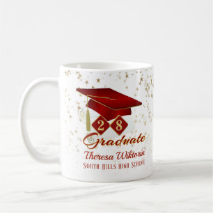 Caneca De Café Graduação Personalizada Vermelho e Dourado 20XX