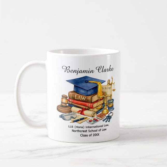 Caneca De Café 🎓Graduado em Direito Nome Personalizado & Diploma (Esquerda)
