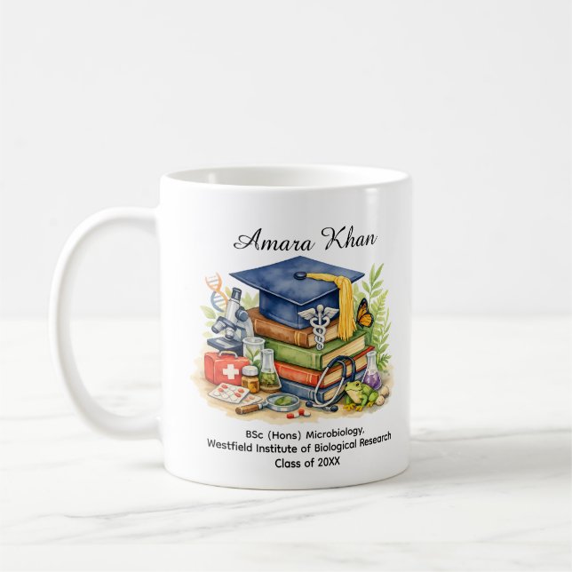 Caneca De Café 🎓Graduado em Microbiologia Nome e Título Personal (Esquerda)