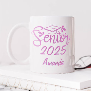 Caneca De Café Graduado Nome Personalizado Rosa