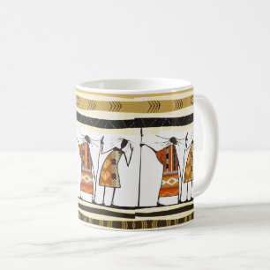Caneca De Café Gráfico Africano, Caçadores Tribais