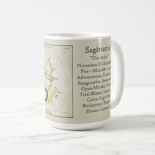 Caneca De Café Gráfico Astronômico Antiguo Zodíaco Sagitário (Frente Esquerda)