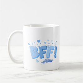 Caneca De Café Gráfico BFF Azul com Corações e Nuvem