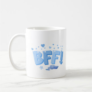 Caneca De Café Gráfico BFF Azul com Corações e Nuvem
