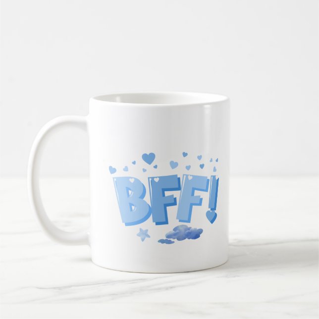 Caneca De Café Gráfico BFF Azul com Corações e Nuvem (Esquerda)