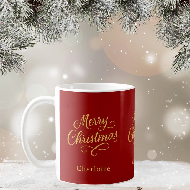 Caneca De Café Gráfico clássico de ouro vermelho de Natal (Criador carregado)