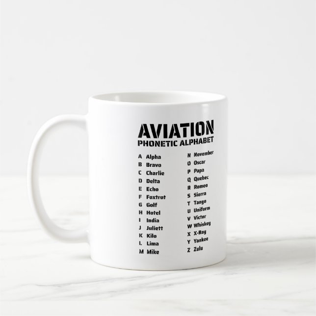 Caneca De Café Gráfico de alfabetos fonéticos da aviação (Esquerda)