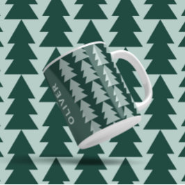 Caneca De Café Gráfico de árvore de Natal verde-geométrico