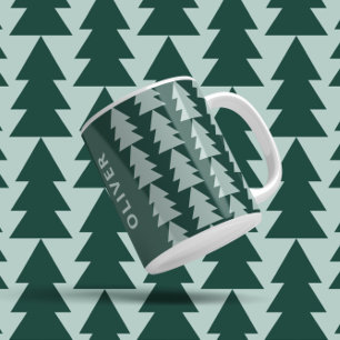 Caneca De Café Gráfico de árvore de Natal verde-geométrico