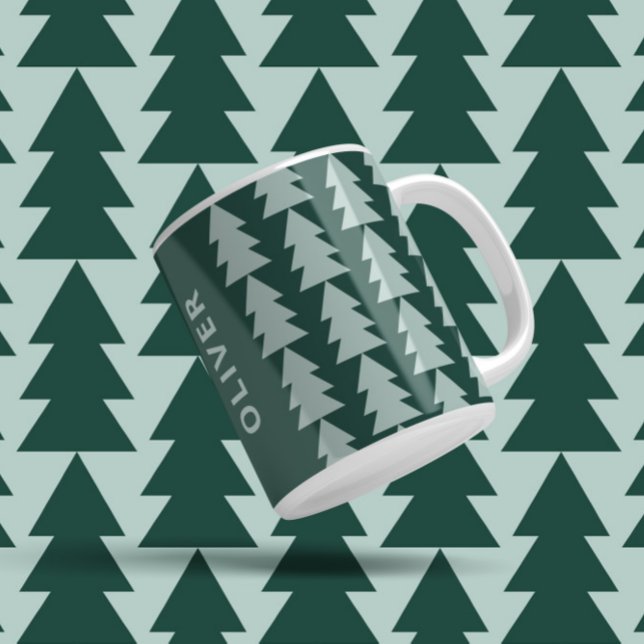 Caneca De Café Gráfico de árvore de Natal verde-geométrico (Criador carregado)
