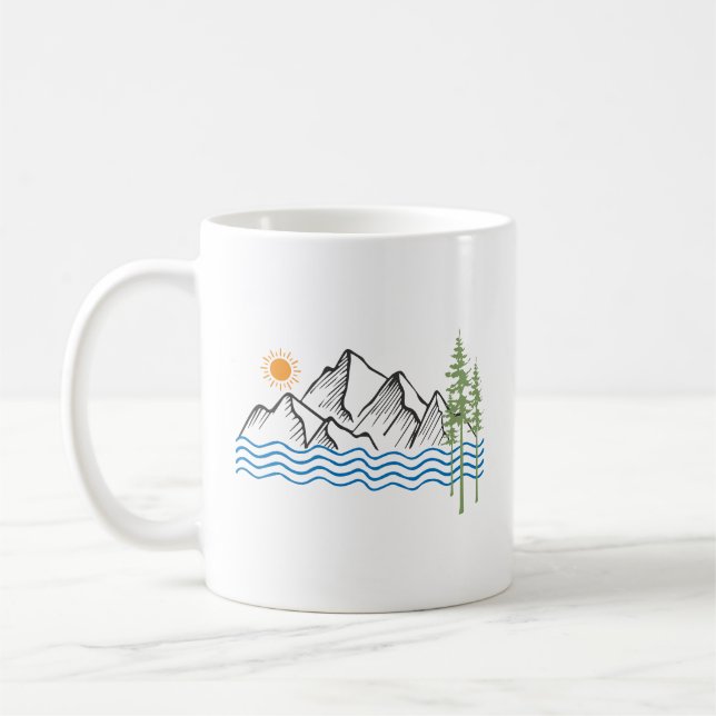 Caneca De Café gráfico de caminhada e acampamento nas montanhas (Esquerda)