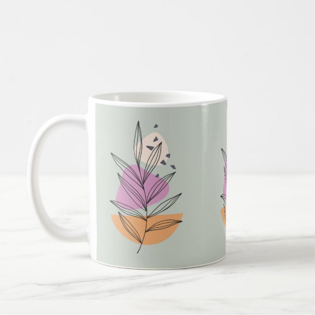 Caneca De Café Gráfico de folha moderno com fundo azul pálido (Esquerda)