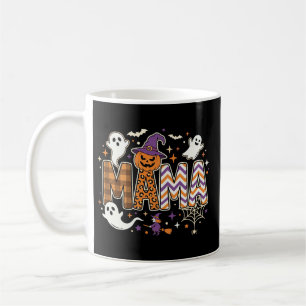 Caneca De Café Gráfico de Halloween Mamãe Fantasmas Bruxa e Abóbo