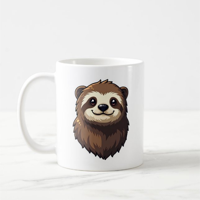 Caneca De Café Gráfico de Vida Selvagem Retro com Rosto de Pregui (Esquerda)