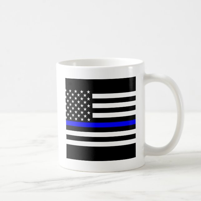 Caneca De Café Gráfico fino de linha azul sobre uma bandeira amer (Direita)