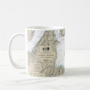 Caneca De Café Gráfico náutico Puget Sound Seattle para Bremerton