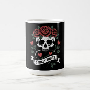 Caneca De Café Gráfico Sombriamente Seu: Caveira Gótica com Rosas