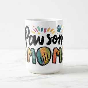 Caneca De Café Gráfico Whimsical "Pawsome MOM" com patas colorida