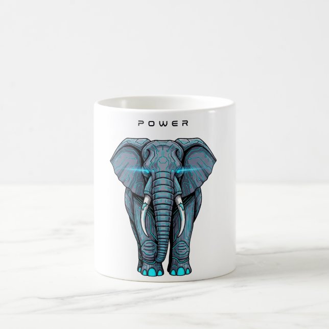 Caneca De Café Gráficos de Elefante Estilizado com Tema de Poder (Centro)